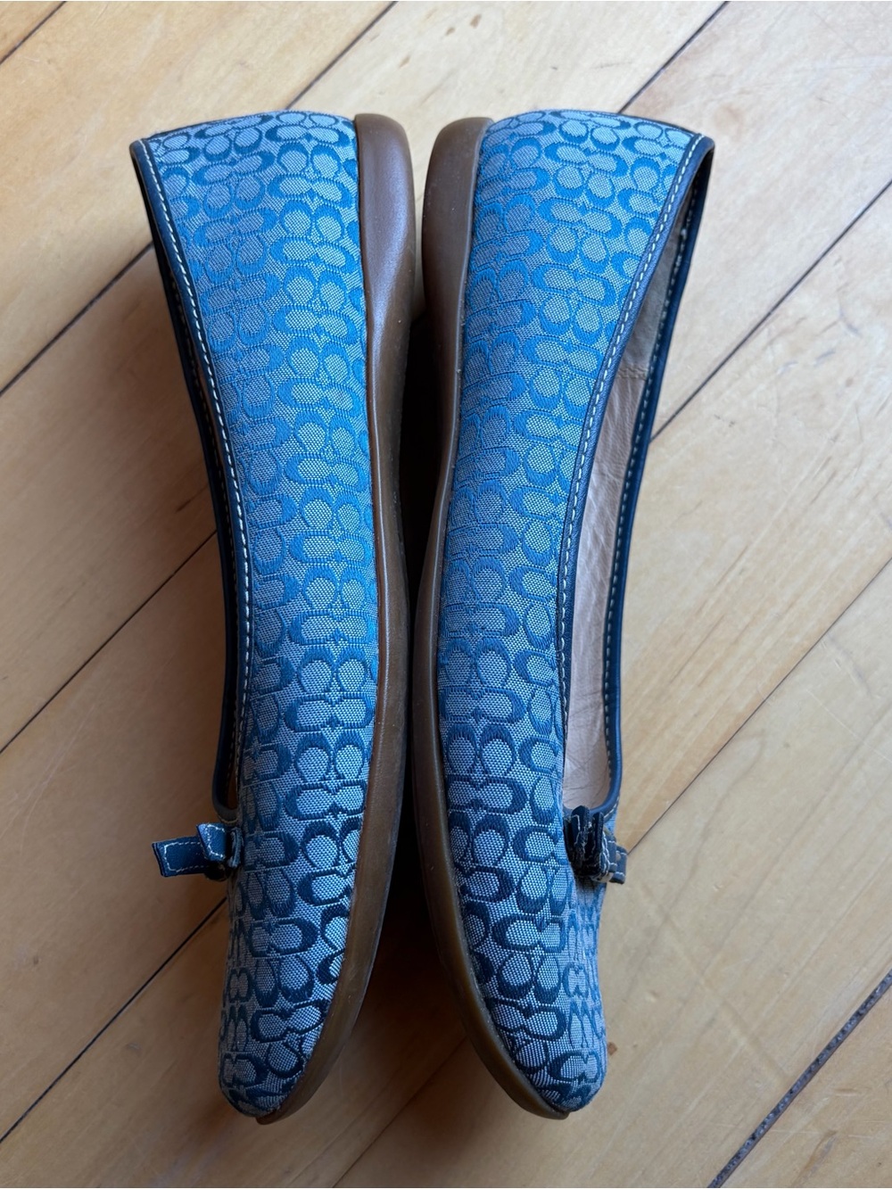 COACH Denim Blue Crystal Signature C Canvas Buckle Ballet Flats Slip-On Shoes 8 - Picture 3 of 13